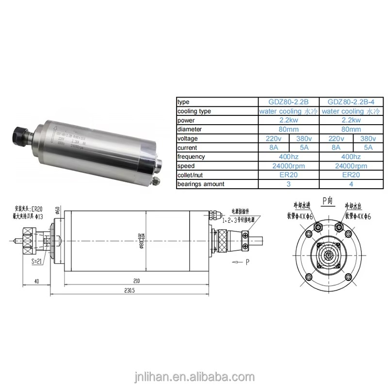 2.2KW 220V 수냉식 공작기계 스핀들 수냉식 CN - 2.2Kw Water Cooled Spindle Kit Vfd 리뷰 및 가격